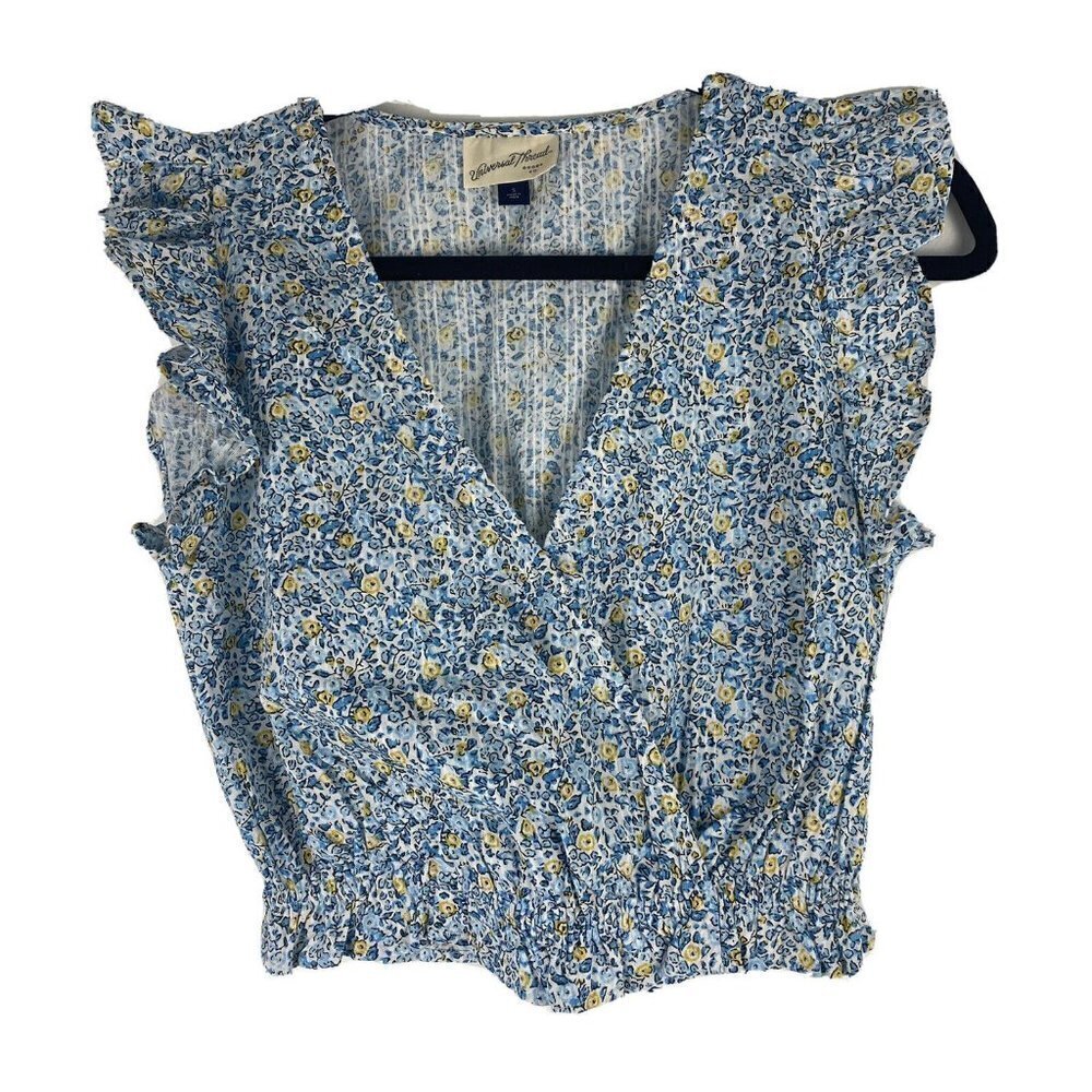 Floral Blue Ruffle Sleeve Top